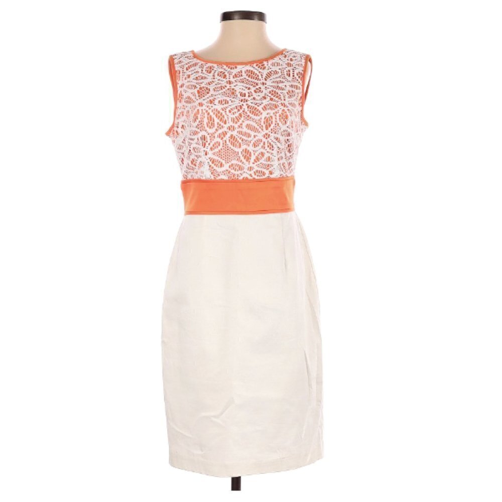 London Times Orange & White Lace Sheath‎ Dress Size 4
